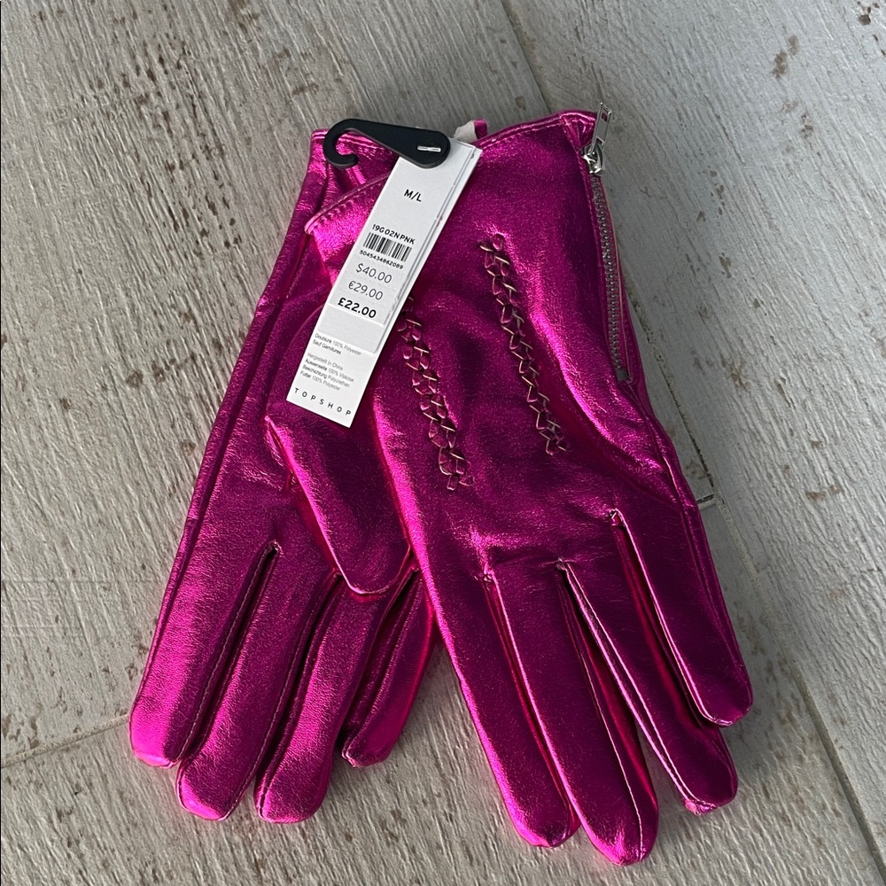 TOPSHOP Metallic Pink Fuschia Gloves
